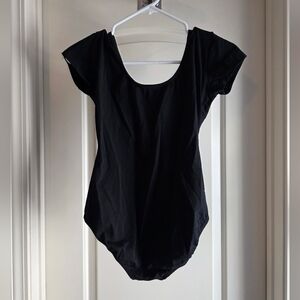 Dance Leotard Black Women's Scoop Neck Short Sleeve